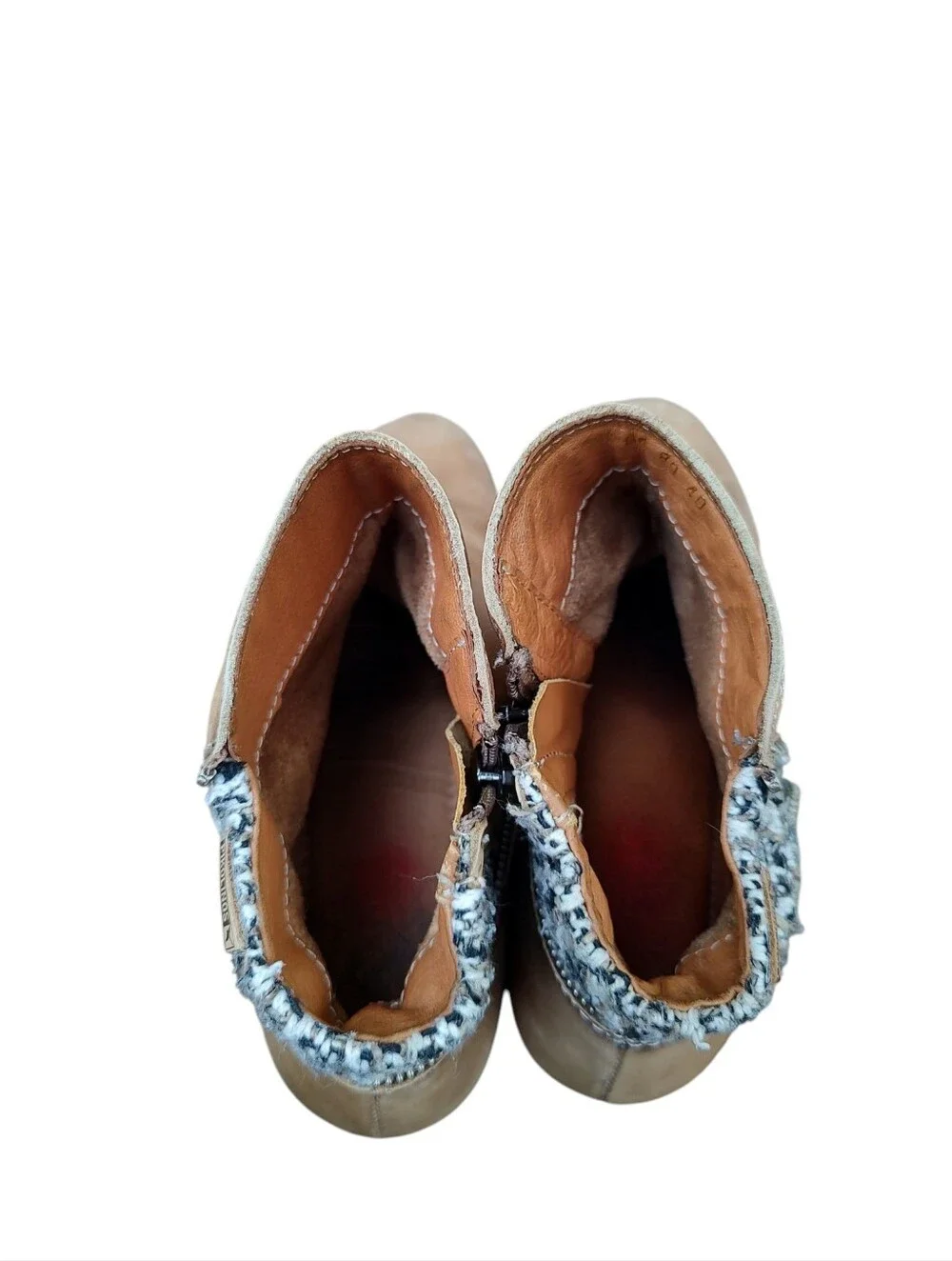 PIKOLINOS Tan Leather Ankle Booties with Knit Collar Accent